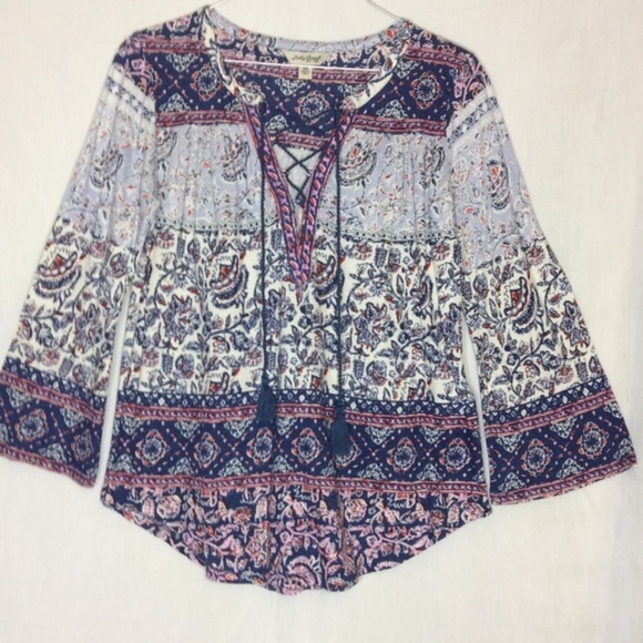 Lucky Brand Tops - Lucky Brand Boho Lace Up Floral Paisley Blouse